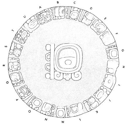 Drawing of Tonina, Monument 139, disc, A-U, 2004.15.6.16.29