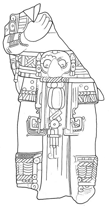 Drawing of Tonina Monument 142 front