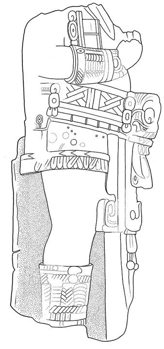 Drawing of Tonina Monument 142 left