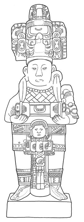 Drawing of Tonina Monument 146 front
