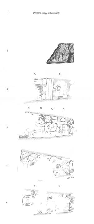 Drawing of Tonina Monument 160, 1 to 6