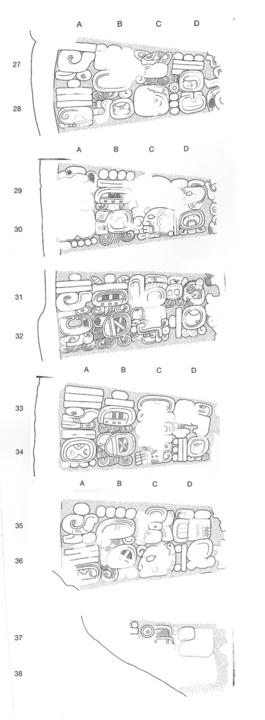 Drawing of Tonina Monument 160, 27 to 38