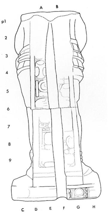 Drawing of Tonina Monument 166 back