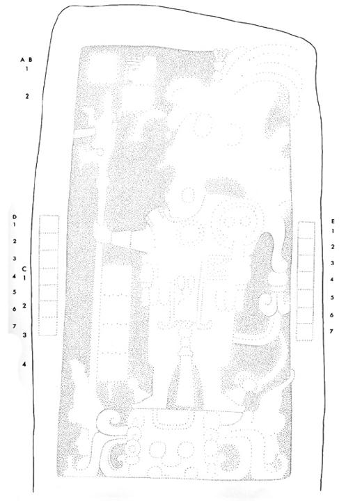 Drawing of Ucanal, Stela 3, front, 2004.15.6.4.8