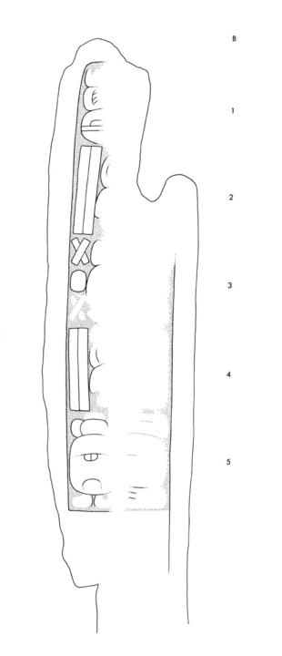 Drawing of Xultun, Stela 3, right, 2004.15.15.1.390
