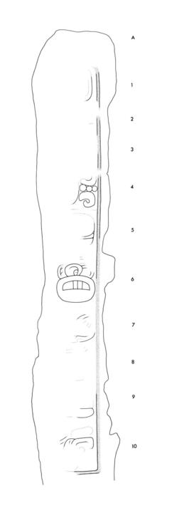 Drawing of Xultun, Stela 14, left, 2004.15.15.1.414