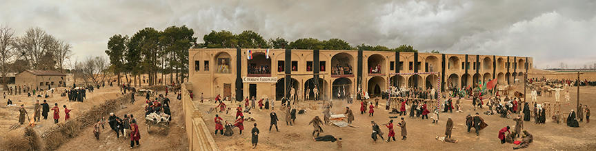 photographic panorama of reenacted iranian history.