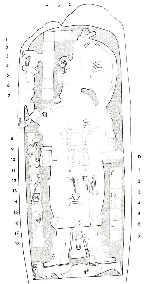 Drawing of Naranjo, Stela 23, front, 2004.15.6.2.42
