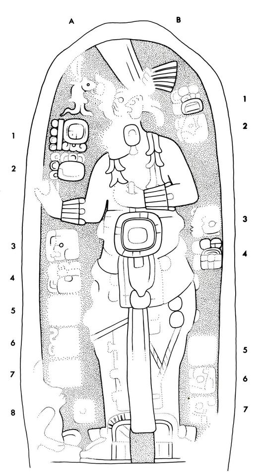 Drawing of Naranjo, Stela 5, front, 2004.15.6.2.11