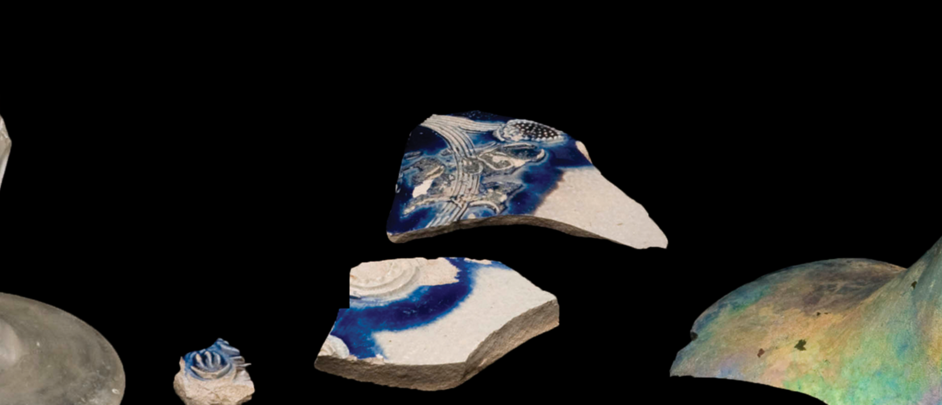 excavated sherds, glass, bottle.