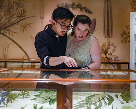 man and woman in glass flowers gallery.